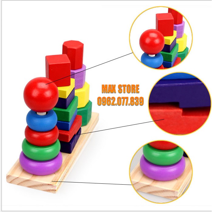 Bộ Giáo Cụ Montessori - Tháp Chồng 3 Cọc Bằng Gỗ ( Loại To Đẹp)