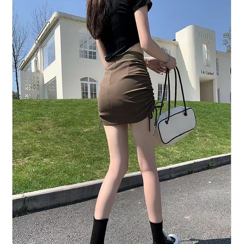 Jiashucheng Chân Váy Ngắn Dáng Chữ a Lưng Cao Phối Dây Rút Thời Trang Mùa Hè Cho Nam Và Nữ