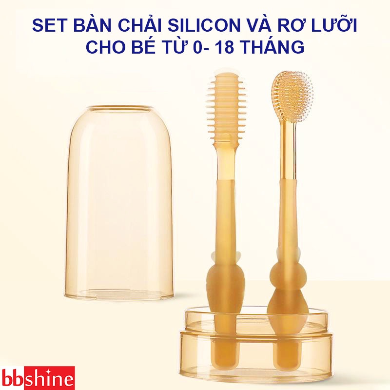 Set bàn chải silicon cho bé, Rơ lưỡi cho bé siêu mềm mại an toàn cho bé 0-18 tháng BBShine – SS022