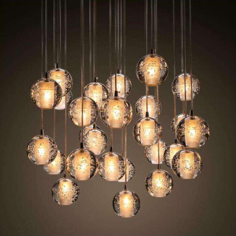 Đèn thả trang trí thông tầng bộ 3 pha lê hình giọt nước- Tặng kèm bóng LED