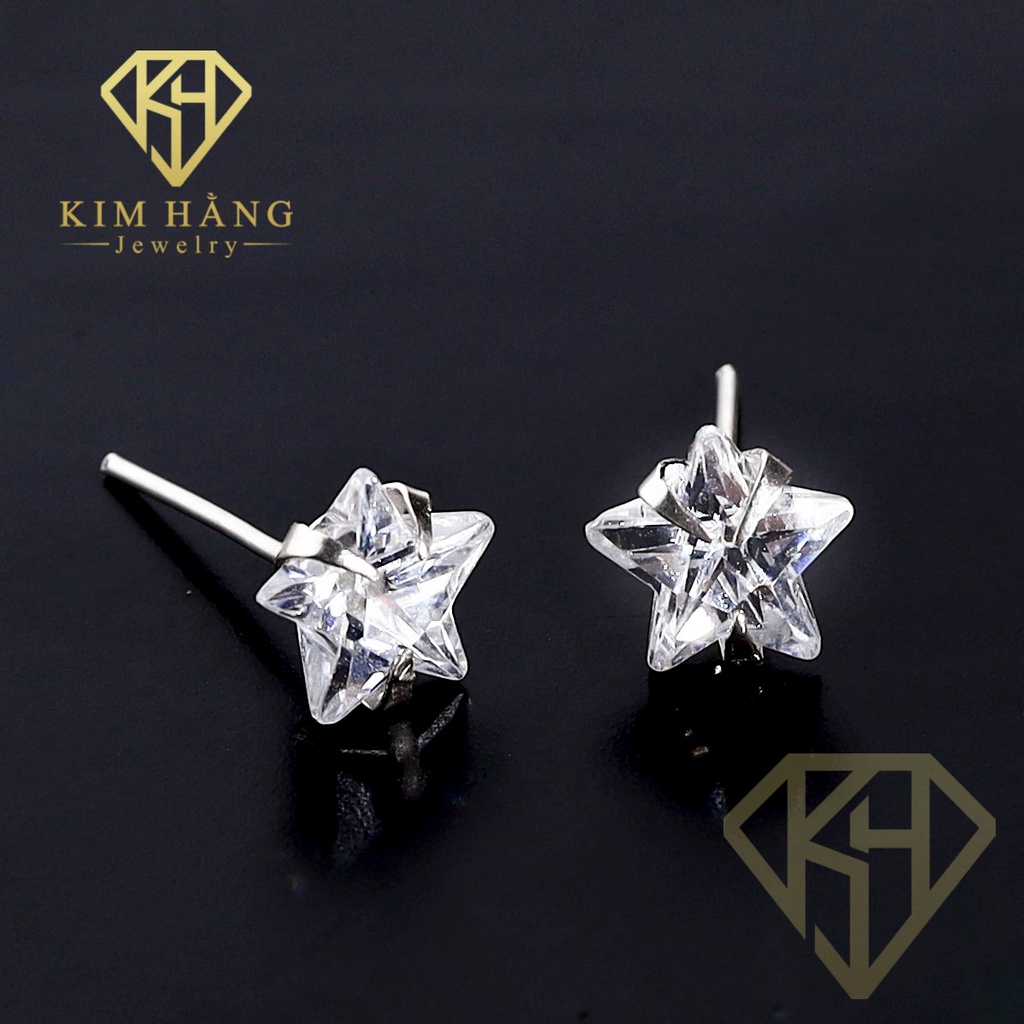 Khuyên Tai Bạc Nụ Ngôi Sao Đá Trắng KHJER078 - Chốt Đẩy