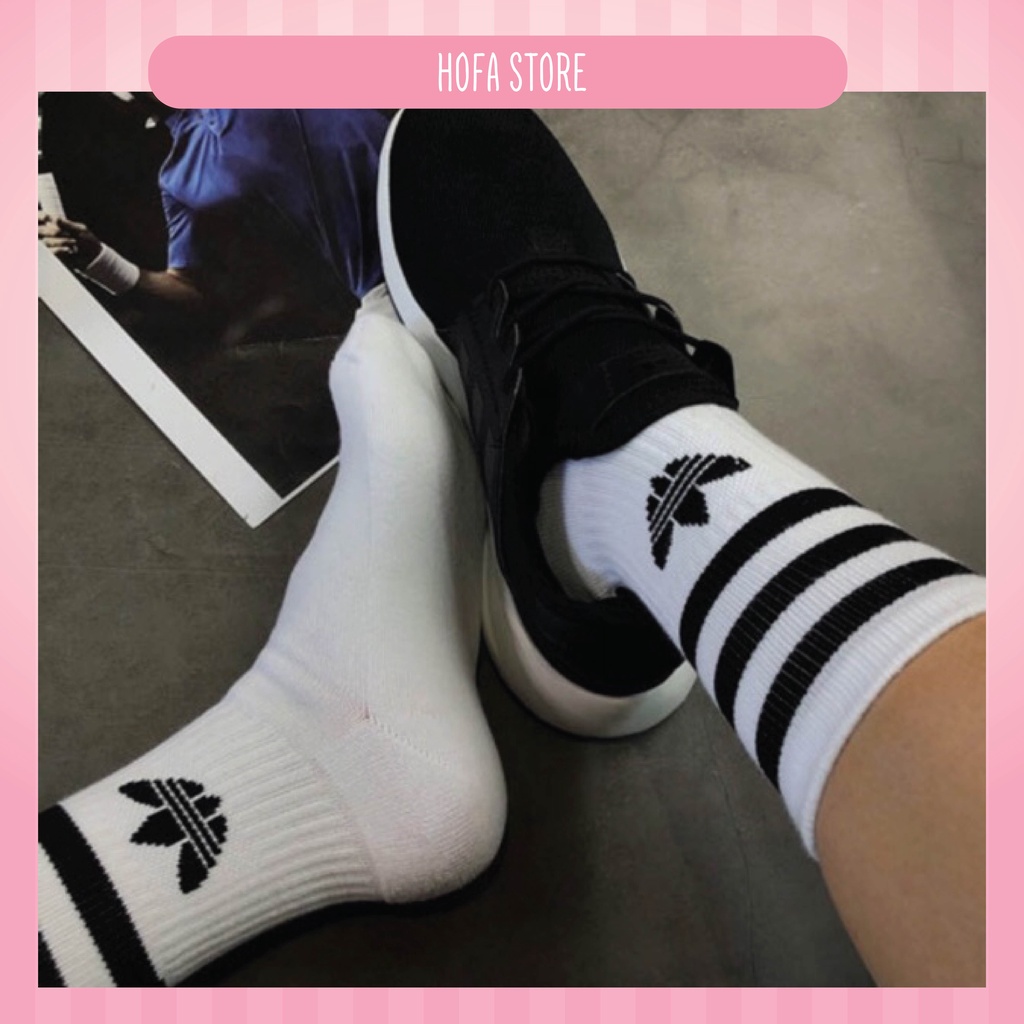 [Hofa store] Tất cổ cao adidas, 3 Sọc, dệt kim cao cấp 95% Cotton hạn chế mùi hôi và thông thoáng dành cho cả nam và nữ