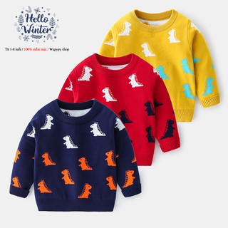 Áo len bé trai WELLKIDS,2 lớp cho bé họa tiết khủng long 2024