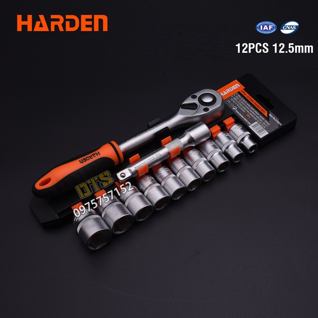 Bộ tuýp, bộ khẩu 1/2 công nghiệp HARDEN PRO 12 chi tiết 10-24mm, bộ cần tự động sửa chữa xe máy, ô tô chuyên nghiệp