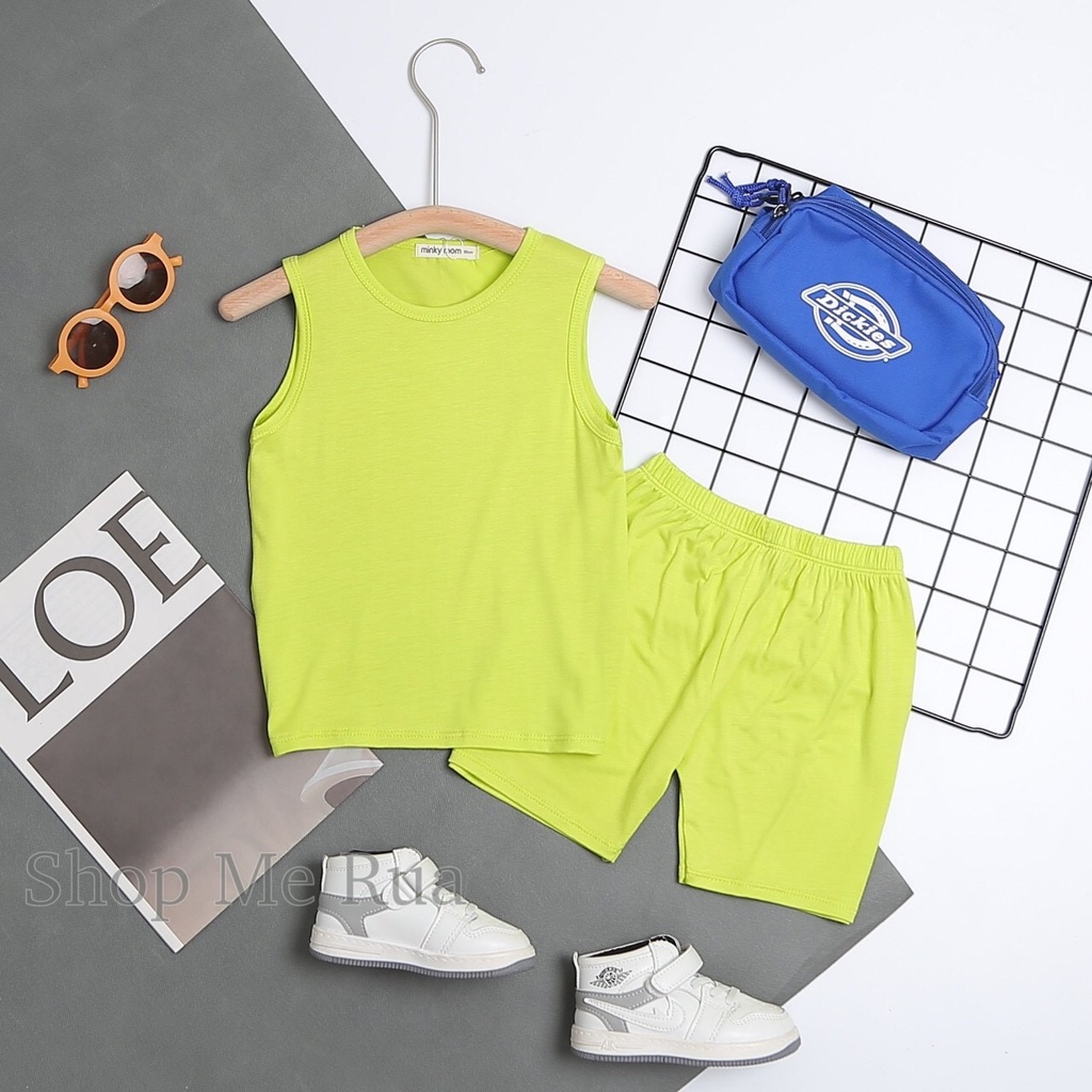 Đồ Bộ quần áo ba lỗ cho bé trai bé gái trơn xuân hè. Hàng Minky Mom. Cả bộ quần áo , bé 9-27kg. BL14