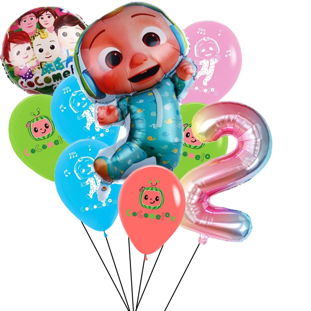 Set 9 Bong Bóng Lá Nhôm 32 Inch Chủ Đề Cocomelon Dùng Trang Trí Tiệc Sinh Nhật Cho Bé