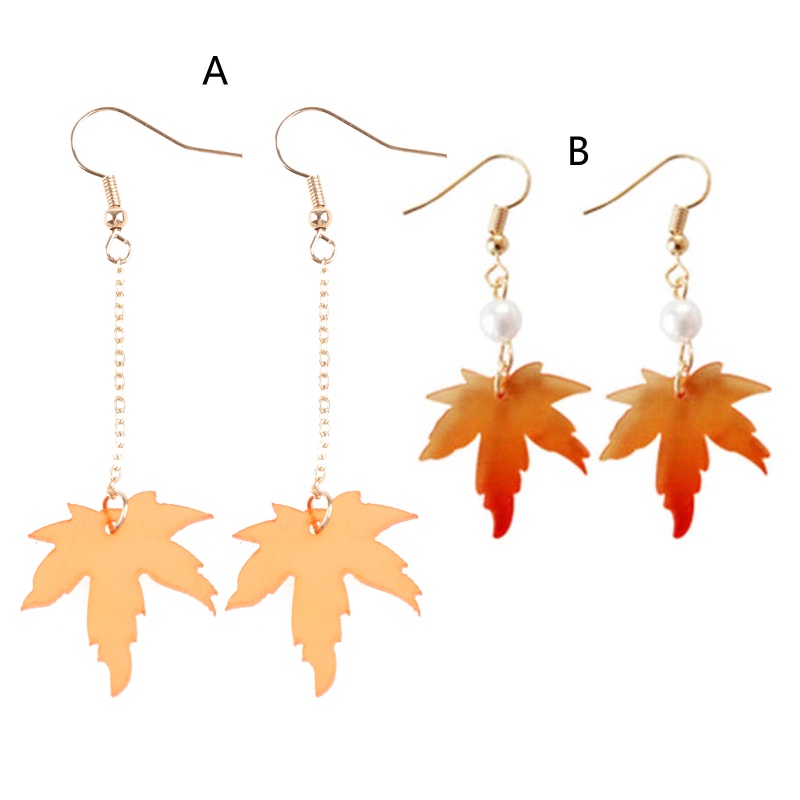 Bông Tai Dáng Dài Hình Chiếc Lá Phong Thời Trang Mùa Thu Cho Nữ