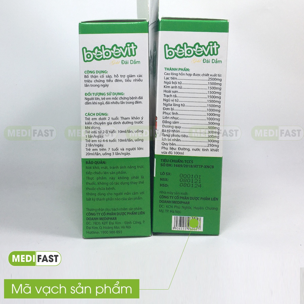 Siro giảm đái dầm - Bebevit Gold, giúp bé giảm tiểu đêm, đái dầm không tự chủ - hộp 20 ống uống từ thảo dược