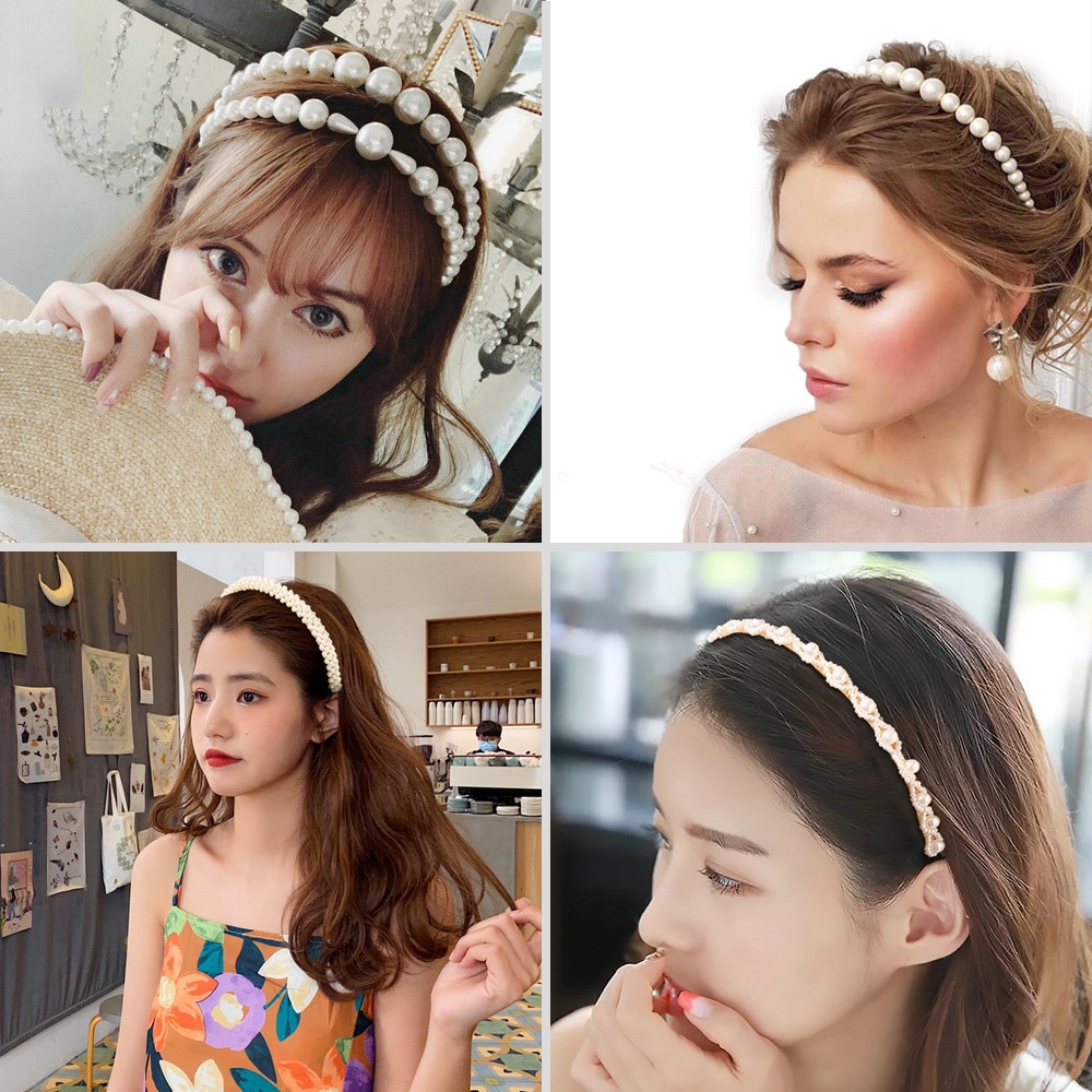 Băng đô cài tóc hình nơ đính ngọc trai giả 10 kiểu dáng sang trọng