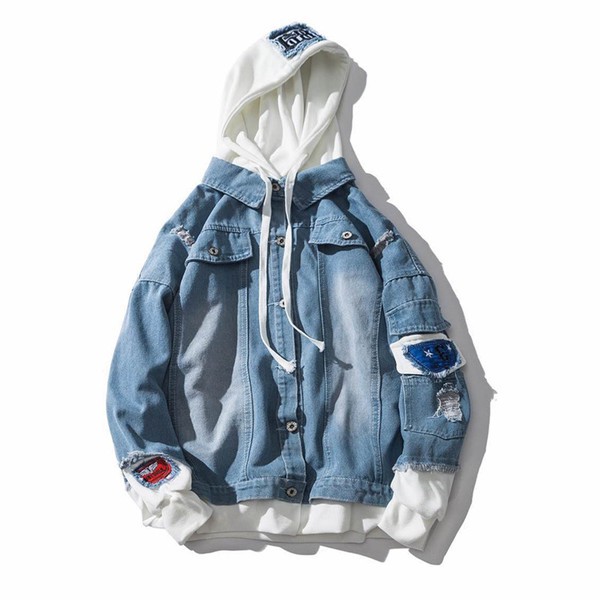 Áo khoác jean nam phối hoodie #258, màu xanh, size: M-XXL