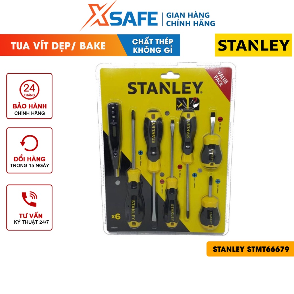 Bộ tua vít STANLEY STMT66679 6 chi tiết kèm bút thử điện Bộ 3 tua vít dẹp, 3 vít bake thép CR-V