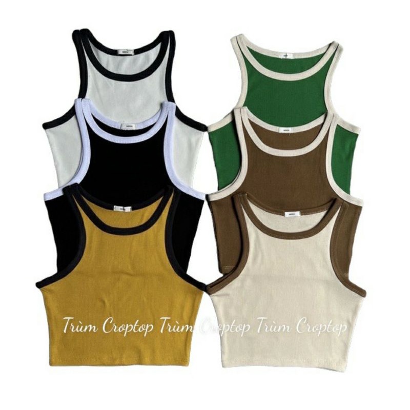 Áo Croptop Ba Lỗ Phối Viền Nữ Basic Phong Cách Hàn Quốc Mùa Hè Năng Động