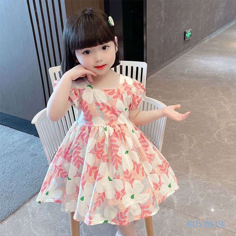 Đầm Tay Ngắn Hở Lưng Cột Nơ Toàn Diện In Họa Tiết Hoa Cho Bé Gái