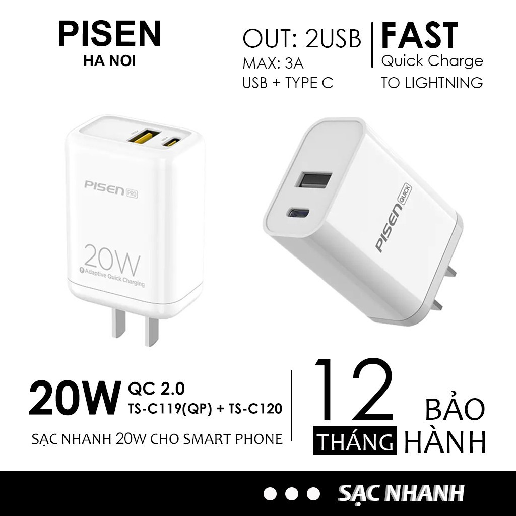Củ Sạc Pisen 2 Cổng USB 1A & 2.4A - Hàng chính hãng