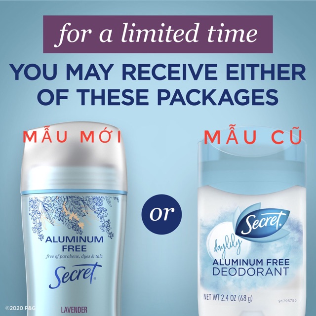 Lăn khử mùi không muối nhôm Secret Aluminum Free Deodorant 68g - hàng nhập Mỹ | BigBuy360 - bigbuy360.vn