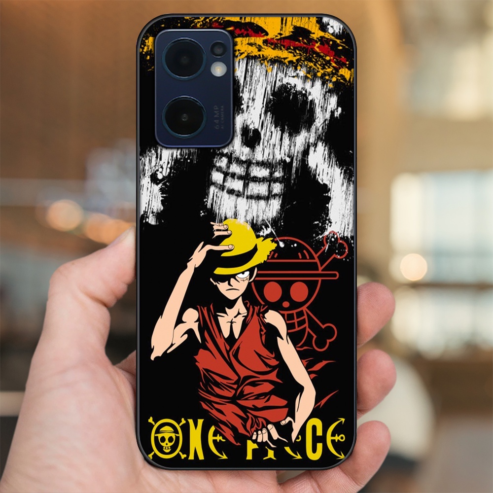 Ốp lưng Oppo Reno 7 5G viền đen in hình Luffy One Piece