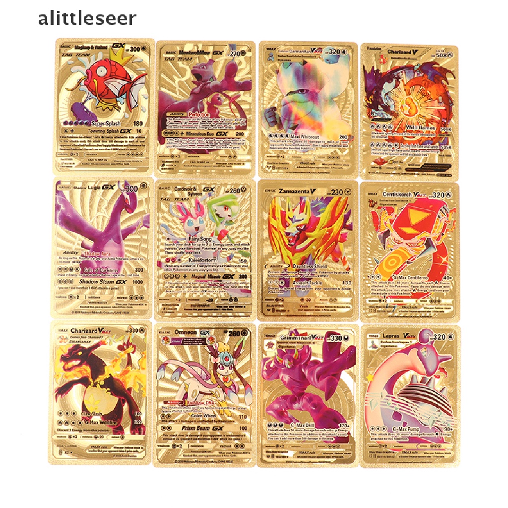 Set 54 thẻ bài màu vàng giả kim loại hình Pokemon Vmax GX