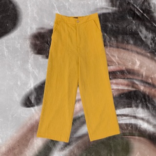 Quần nữ dáng lửng culottes vải đũi | "hoian" yellow culottes