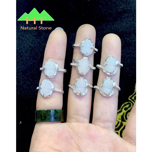 Nhẫn bạc Tì Hưu Thiên Lộc bạch Ngọc cầu tài lộc