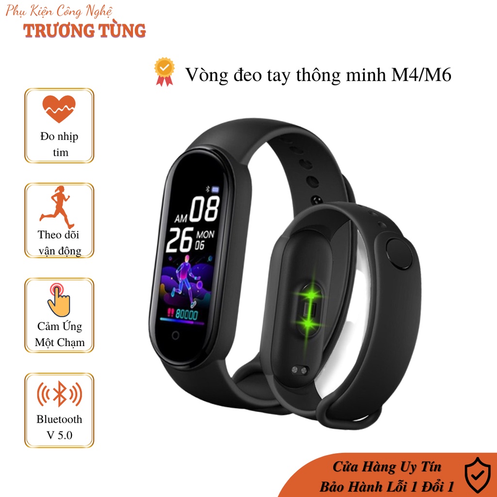 Vòng đeo tay thông minh M4/M6, Đồng hồ thông minh theo dõi sức khỏe, Đồng hồ m4/M6 đo nhịp tim bước chạy kết nối app