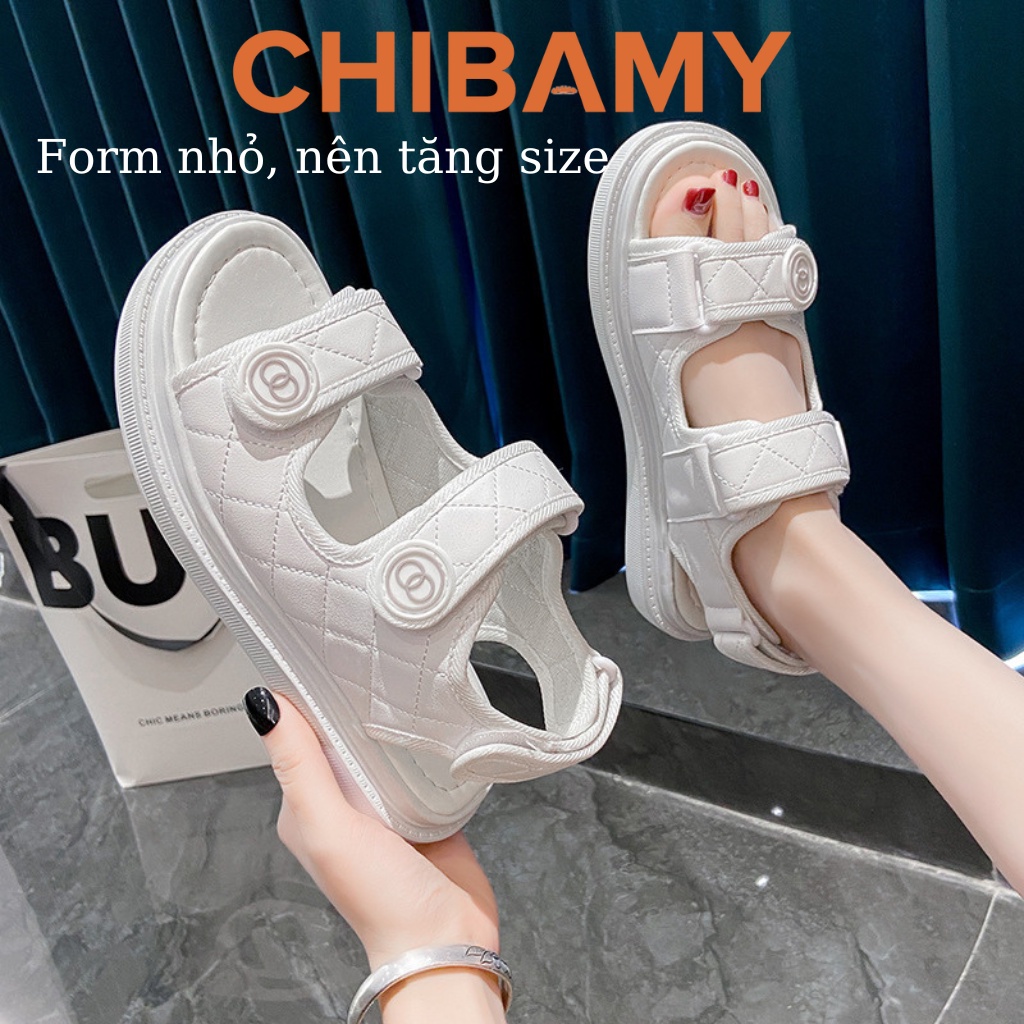 Dép sandal nữ 2 quai dán Trần trám CHIBAMY đế bánh mì siêu nhẹ cao 3cm