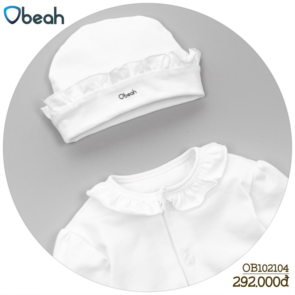 Set body Obeah bé gái màu trắng Chất liệu cotton organic Fullsize Newborn đến 66 cho bé yêu từ 3-8.5kg