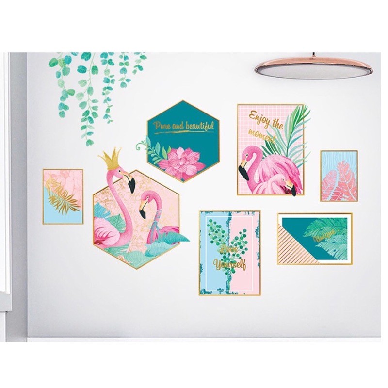 Decal dán tường - Khung Ảnh hồng xanh phong cách hiện đại