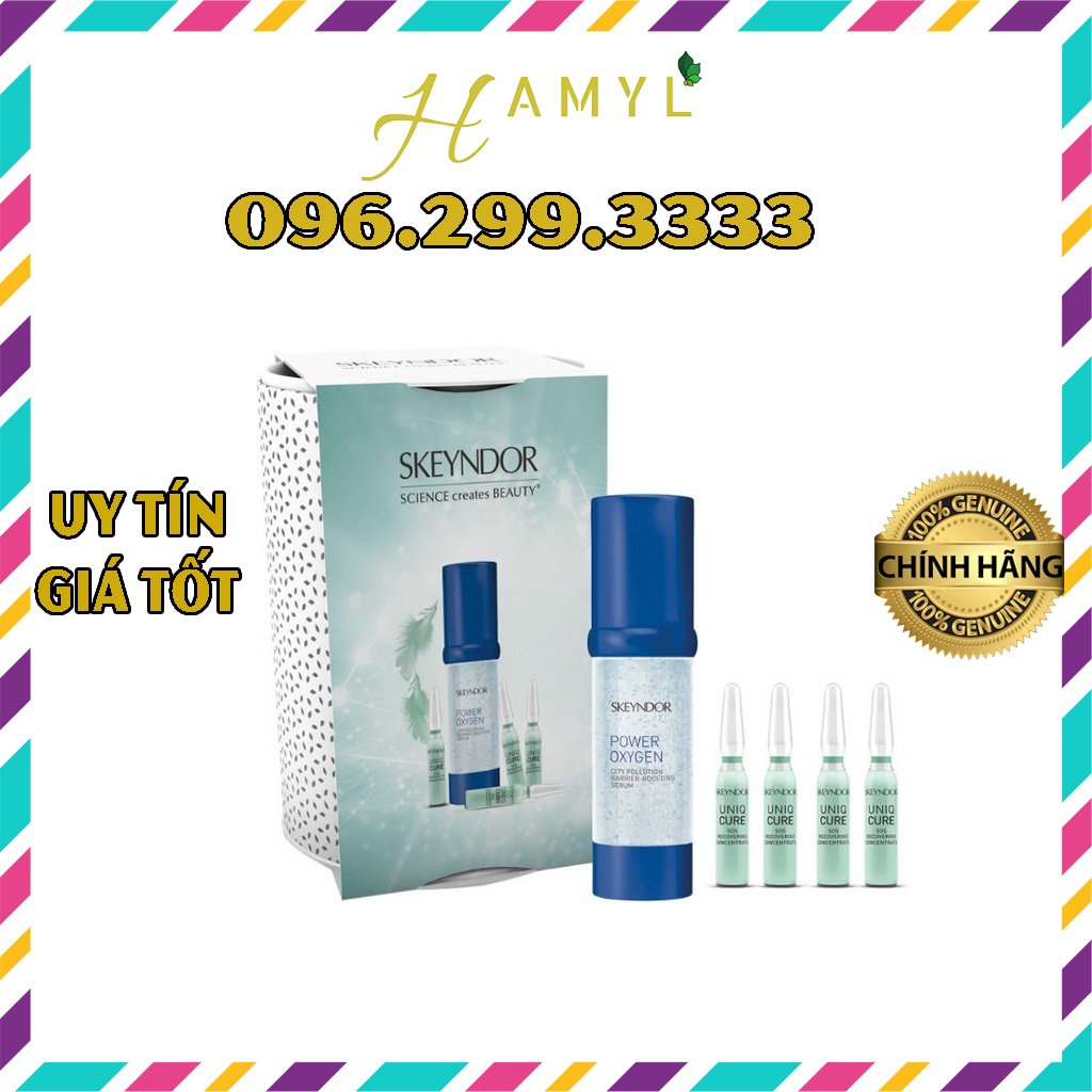 SKEYNDOR Power Oxygen Set Serum bảo vệ da 30ml và 4 ống tinh chất phục hồi da Uniqcure SOS Concentrate 8ml