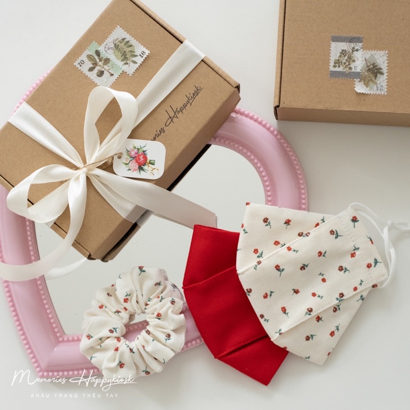 Set 3 khẩu trang vải linen lót vải xô muslin dây có nút điều chỉnh