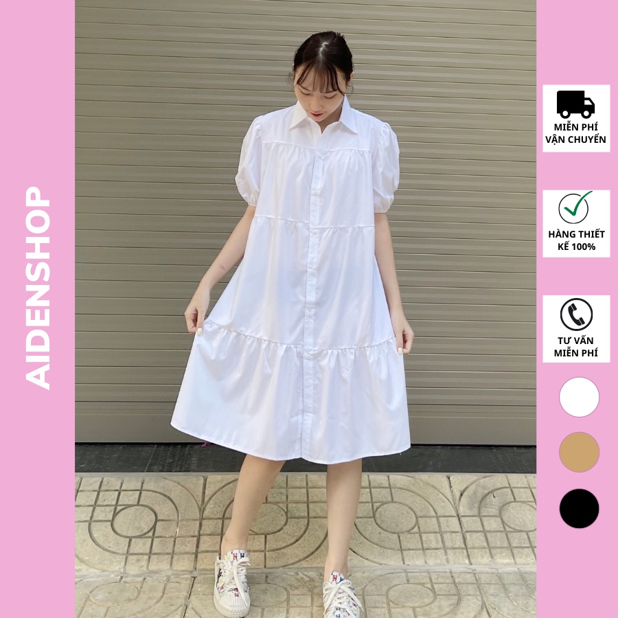 Váy bầu suông xinh sơ mi Aidenshop đầm bầu công sở sau sinh dài 45-75kg