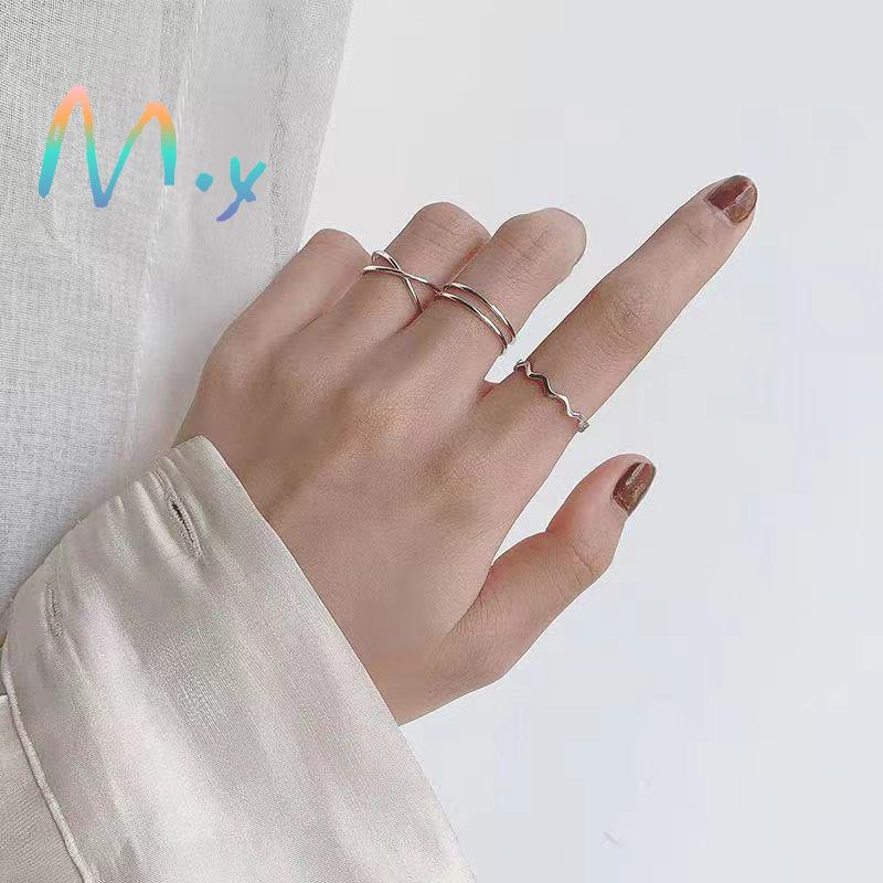 Bộ 3 nhẫn hợp kim mạ bạc kiểu dáng thời trang
