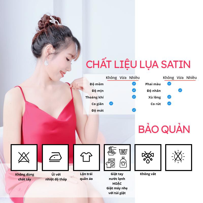 Đồ ngủ 2 dây SBORG cổ đổ sexy, bộ ngủ lụa satin cao cấp mặc nhà mềm mai de thương 45-65kg quà tặng vợ