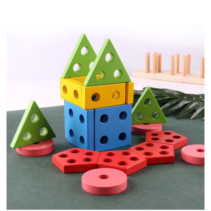 Đồ chơi thả hình khối trên thanh bằng gỗ - đồ chơi gỗ thông minh montessori giúp bé phân biệt hình khối, màu sắc