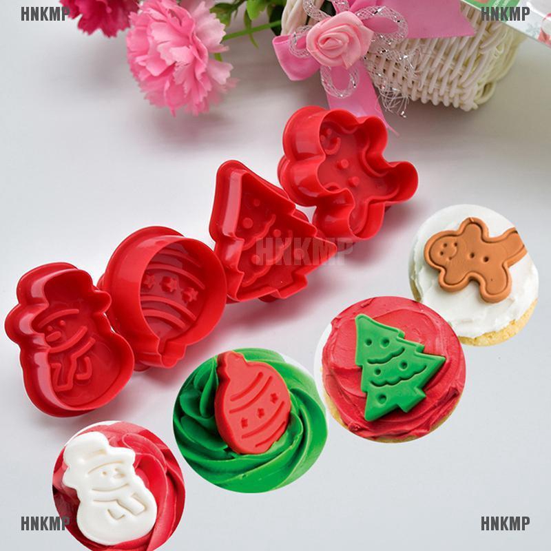 Set 4 khuôn nhấn bánh quy chủ đề giáng sinh 3D