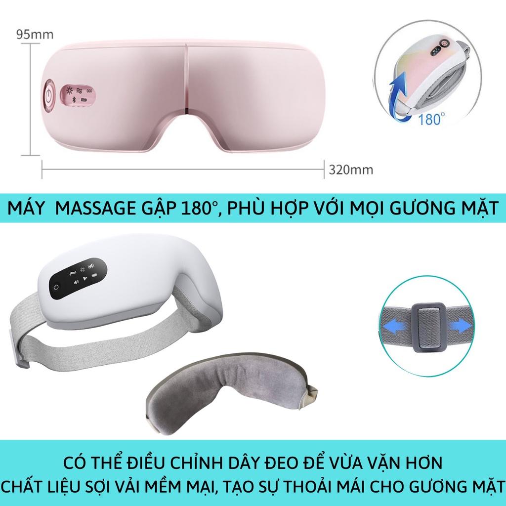 Máy Massage Mắt Xoa Dịu Mệt Mỏi,Mát xa  Cao Cấp Túi Khí Kèm Nhiệt Giảm Thâm Quầng Hiệu Quả, Tích Hợp Nghe Nhạc Bluetooth