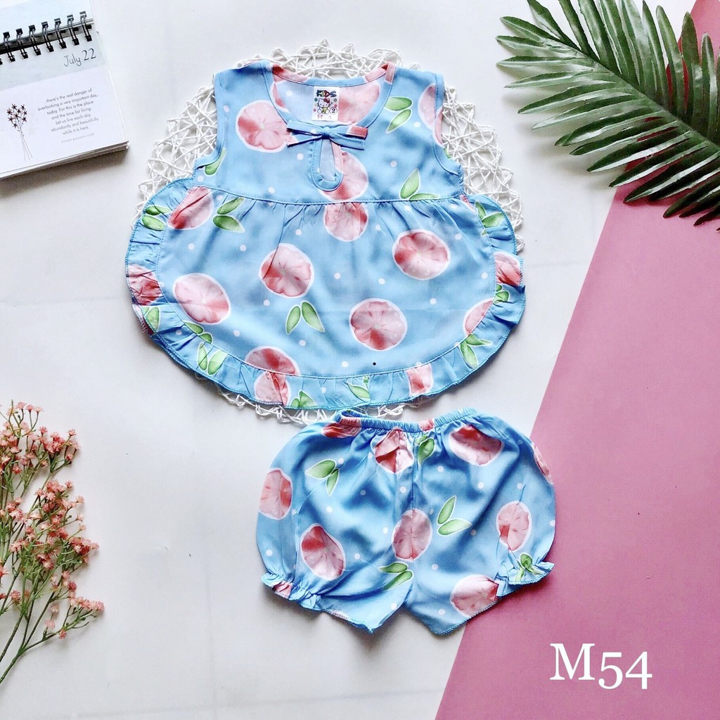 Đồ bộ mẫu sát nách lai tròn vải tôn  mềm, mịn, mát cho bé gái 7-9kg DT01