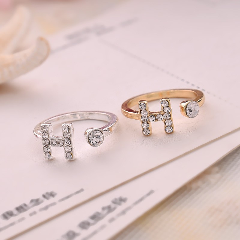 nhẫn chữ H đính kim xi bạc