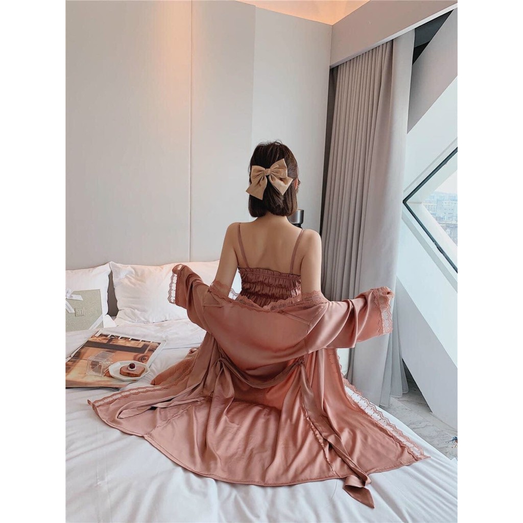 [Hàng cao cấp]Set đầm ngủ ren lụa mềm mượt kèm áo choàng - váy ngủ cao cấp lụa ren sang chảnh quyến rũ | BigBuy360 - bigbuy360.vn