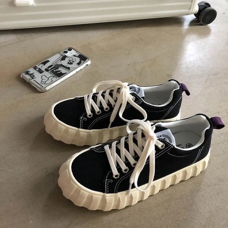 giày vải nữ Giày Bata Cột Dây Vải Canvas Phối Da Lộn Đế Bệt Thời Trang Cho Nữ