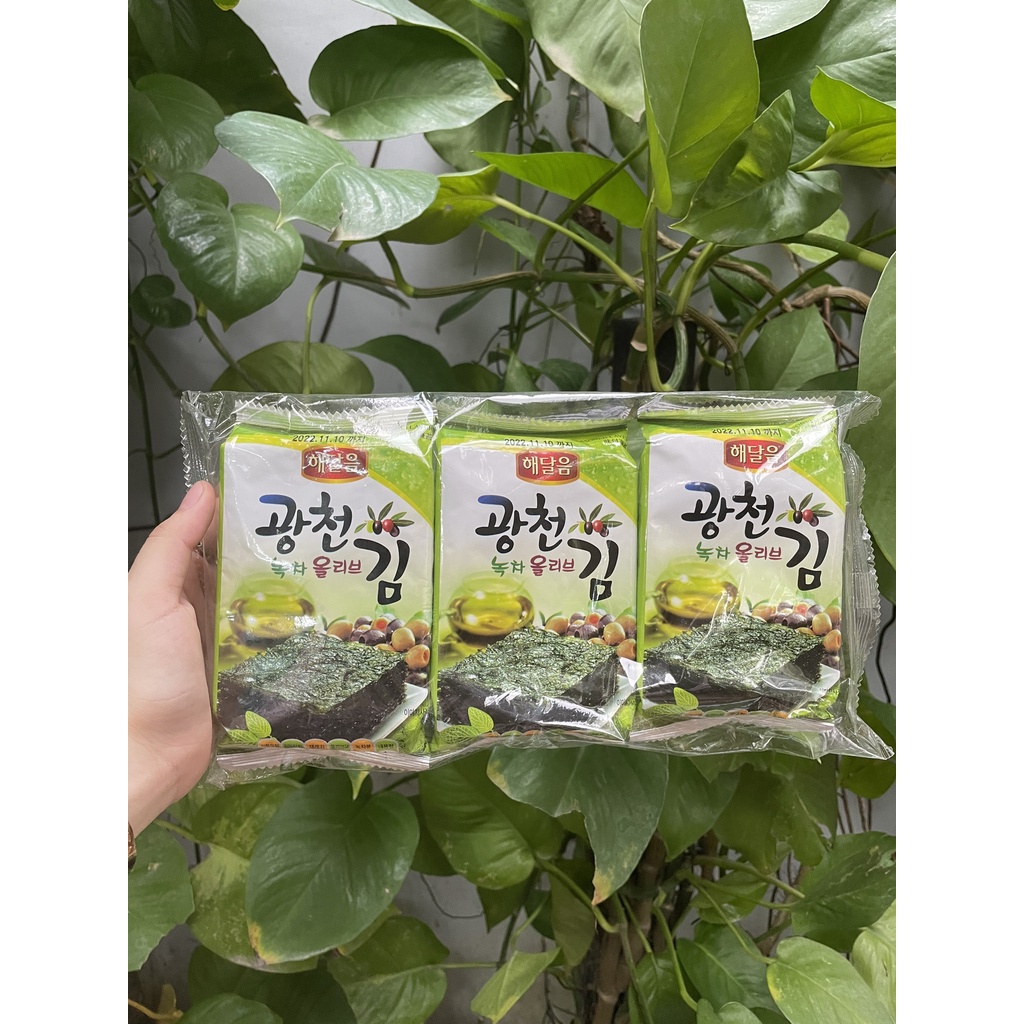 Rong Biển Hàn Quốc Sấy Khô Olive Seaweed (Lốc 3 gói x 4.5g-lá)