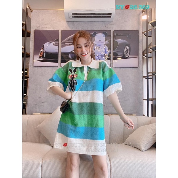 VÁY LEN KẺ MÀU SẮC DÁNG XUÔNG MS16288