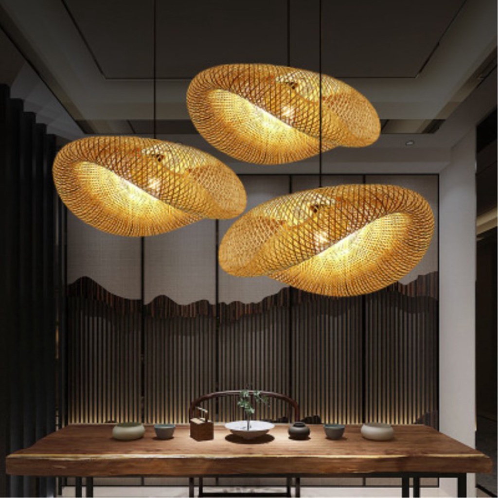 Bamboo Weaving LED Pendant Light, Hanging Chandelier Kitchen Ceiling Lamps for Bar Teahouse Bedroom Decoration