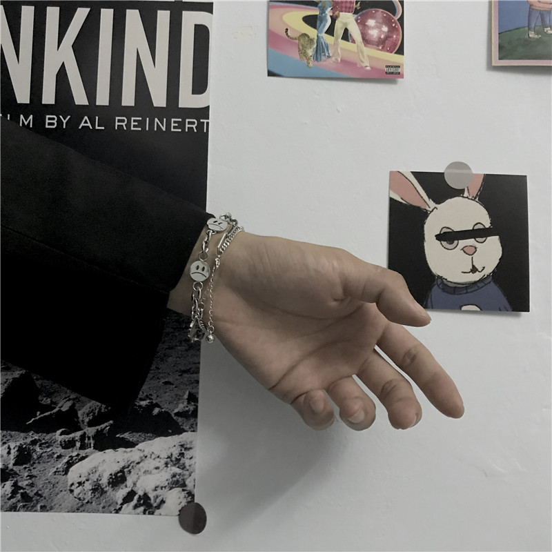 Vòng tay hai dây xích chất liệu thép titan phong cách hàn quốc harajuku hip hop dành cho nam và nữ