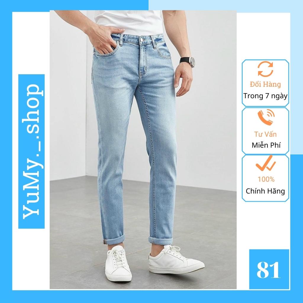 Quần jean nam xanh trắng không rách gối chất bò cao cấp co dãn 4 chiều đẹp from dáng rin skinny YuMy JM13