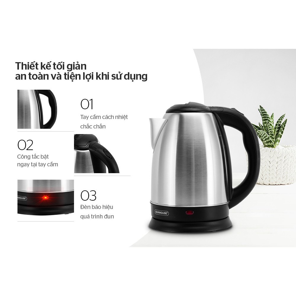 Ấm Siêu Tốc Inox Sunhouse - Ấm Đun Siêu Tốc Hàng Chính Hãng
