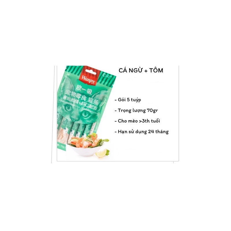 Thức ăn cho mèo súp thưởng cao cấp Wanpy gói 14gr*5 tuýp