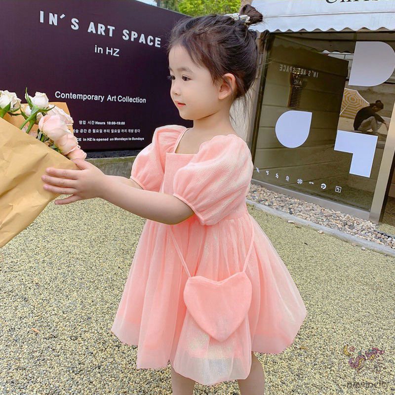 Bộ Đầm Công Chúa Vải Voan Phồng Kiểu Hàn Quốc Thời Trang Mùa Hè Kèm Túi Dành Cho Bé Gái