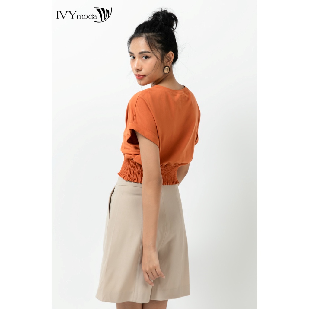 Áo croptop nữ bo chun gấu IVY moda MS 57B8742
