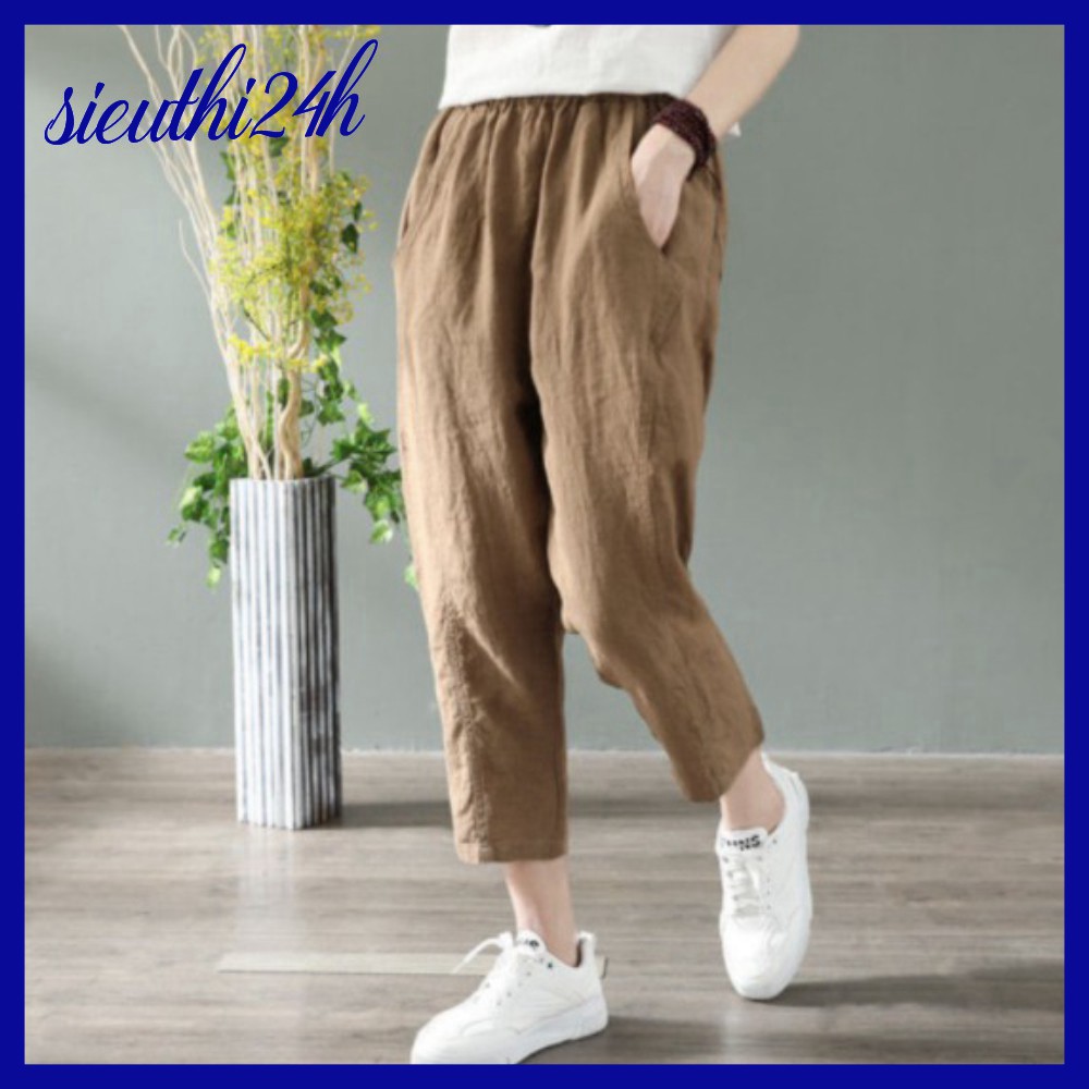 Quần thời trang nữ ống ôm phong cách Hàn Quốc, quần kiểu nữ Siêu thị 24 giờ, chất liệu đũi tơ mềm mát QH.29