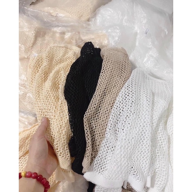 Áo cardigan mỏng mắt lưới dáng croptop có dây buộc